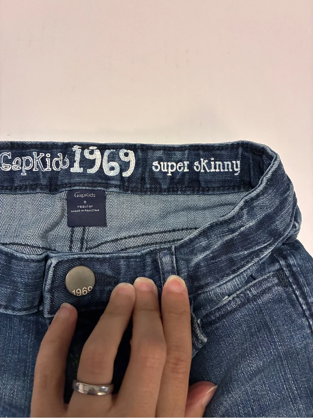 GAP Dark Blue Skinny Jeans with Red Flannel Patch Accents